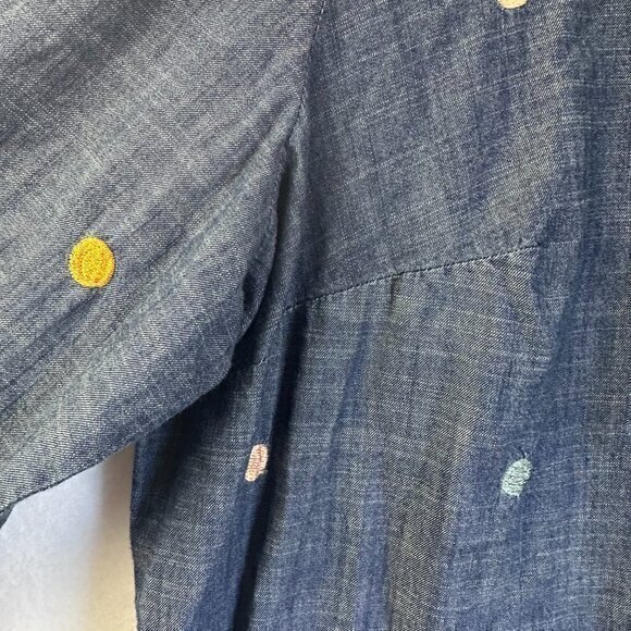 Eshakti‎ top women 3X 24W denim chambray embroidered polka dots tunic - Picture 2 of 8